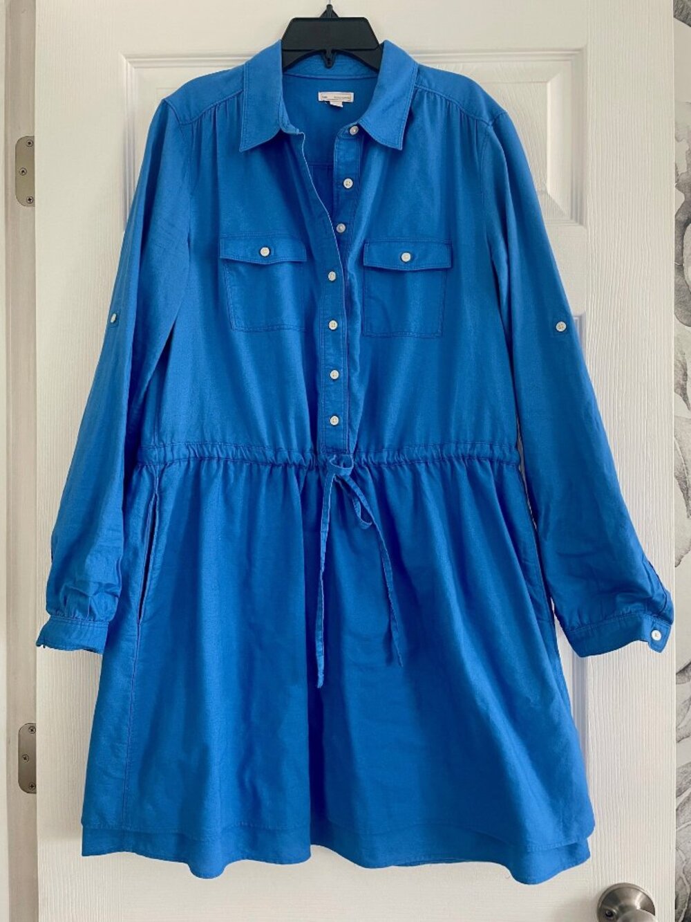 Gap Designed & Crafted Blue Utility Shirt Dress Drawstring Waist Size Medium